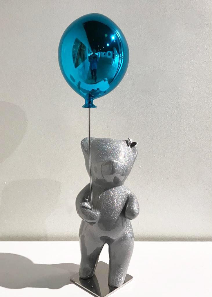 Bubbly Silver Glitter Balloon Turquoise - 6/8